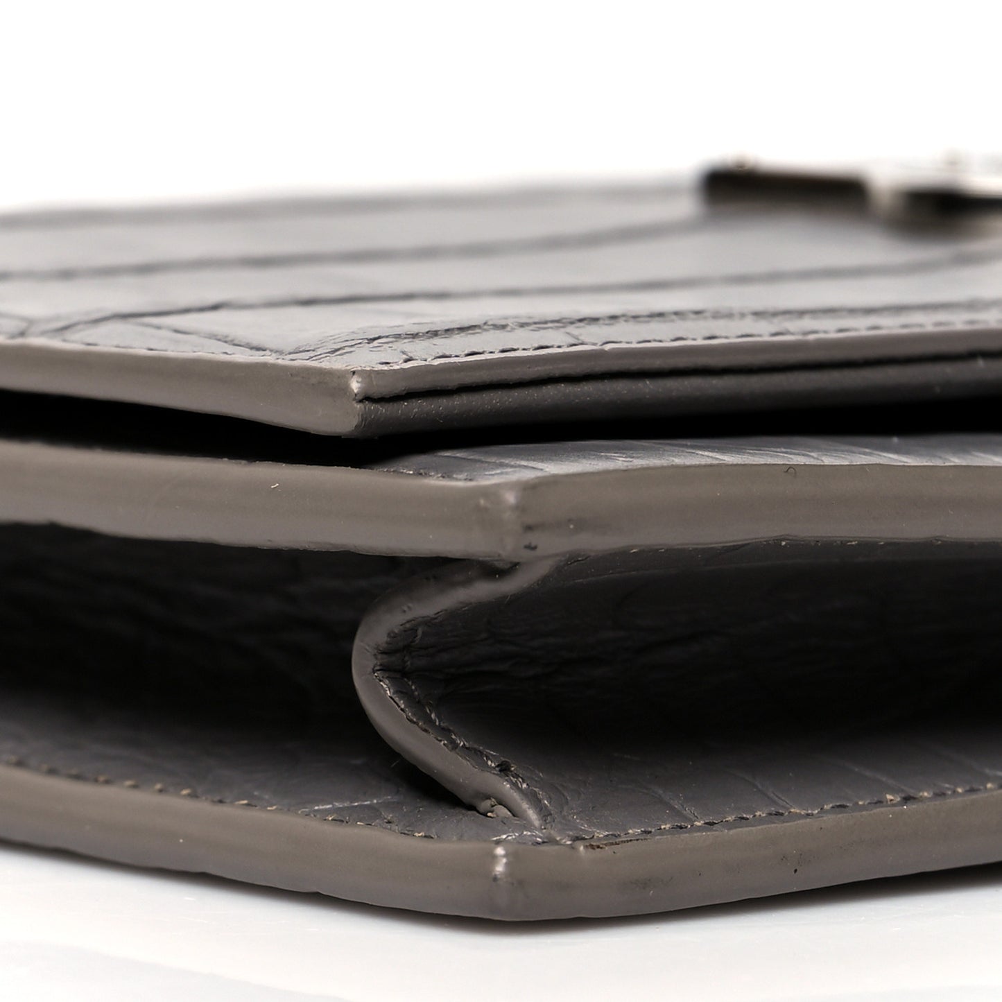 Calfskin Crocodile Embossed Kate Monogram Tassel Chain Wallet Fog