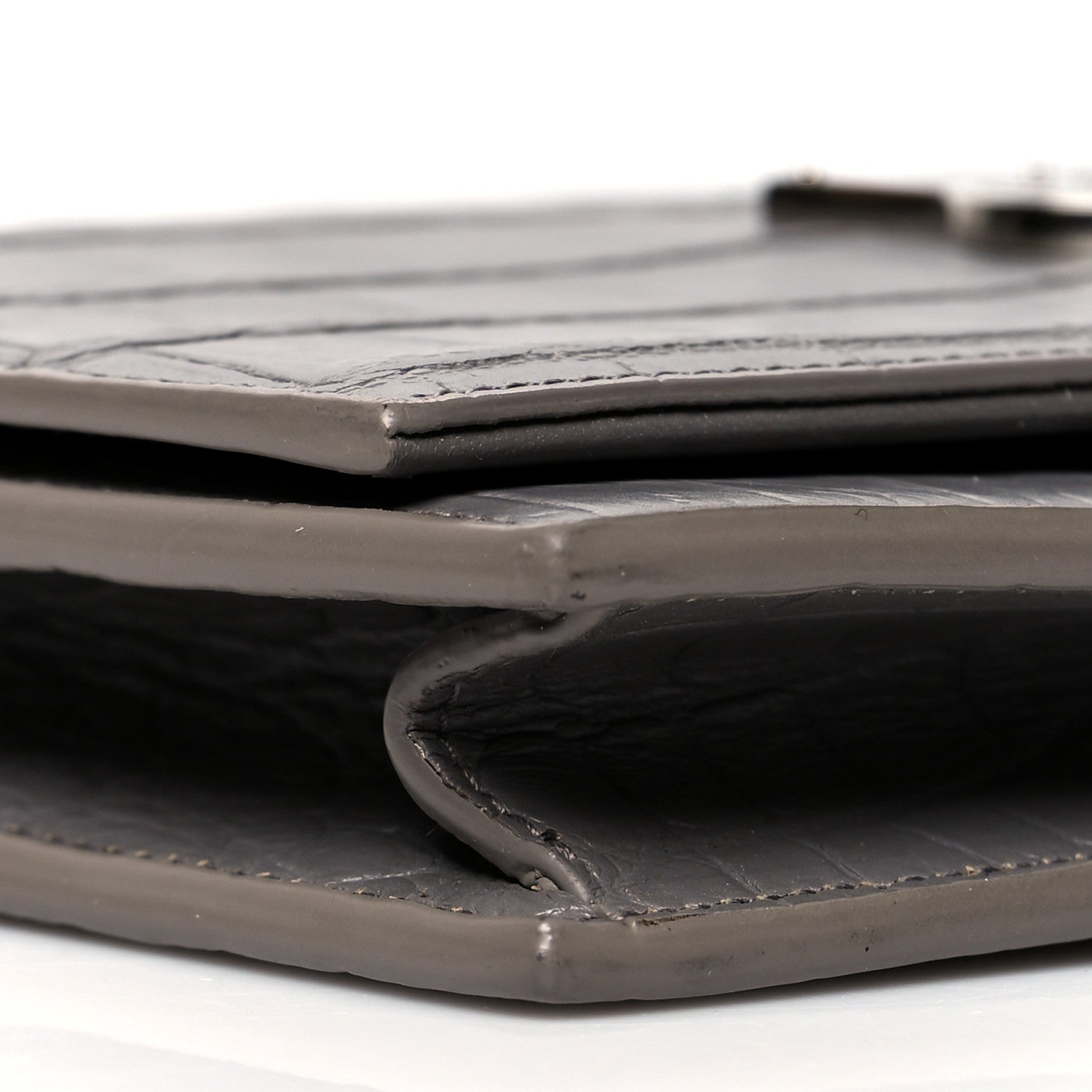 Saint Laurent Calfskin Crocodile Embossed Kate Monogram Tassel Chain Wallet Fog 9 of 11