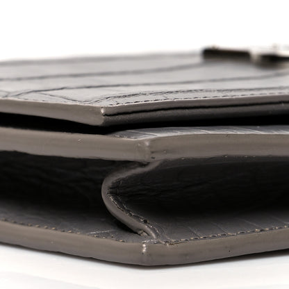 Saint Laurent Calfskin Crocodile Embossed Kate Monogram Tassel Chain Wallet Fog 9 of 11