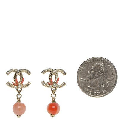 Chanel Crystal Pearl CC Drop Earrings Gold 2 of 4