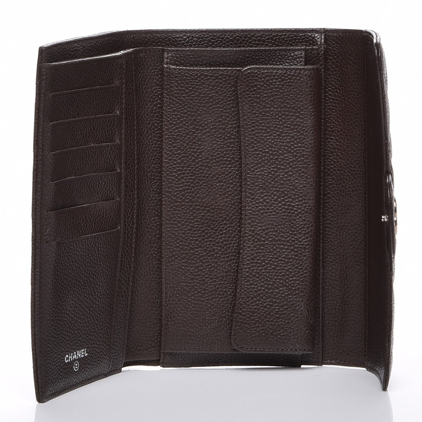 Caviar Quilted Large Flap Wallet Dark Brown