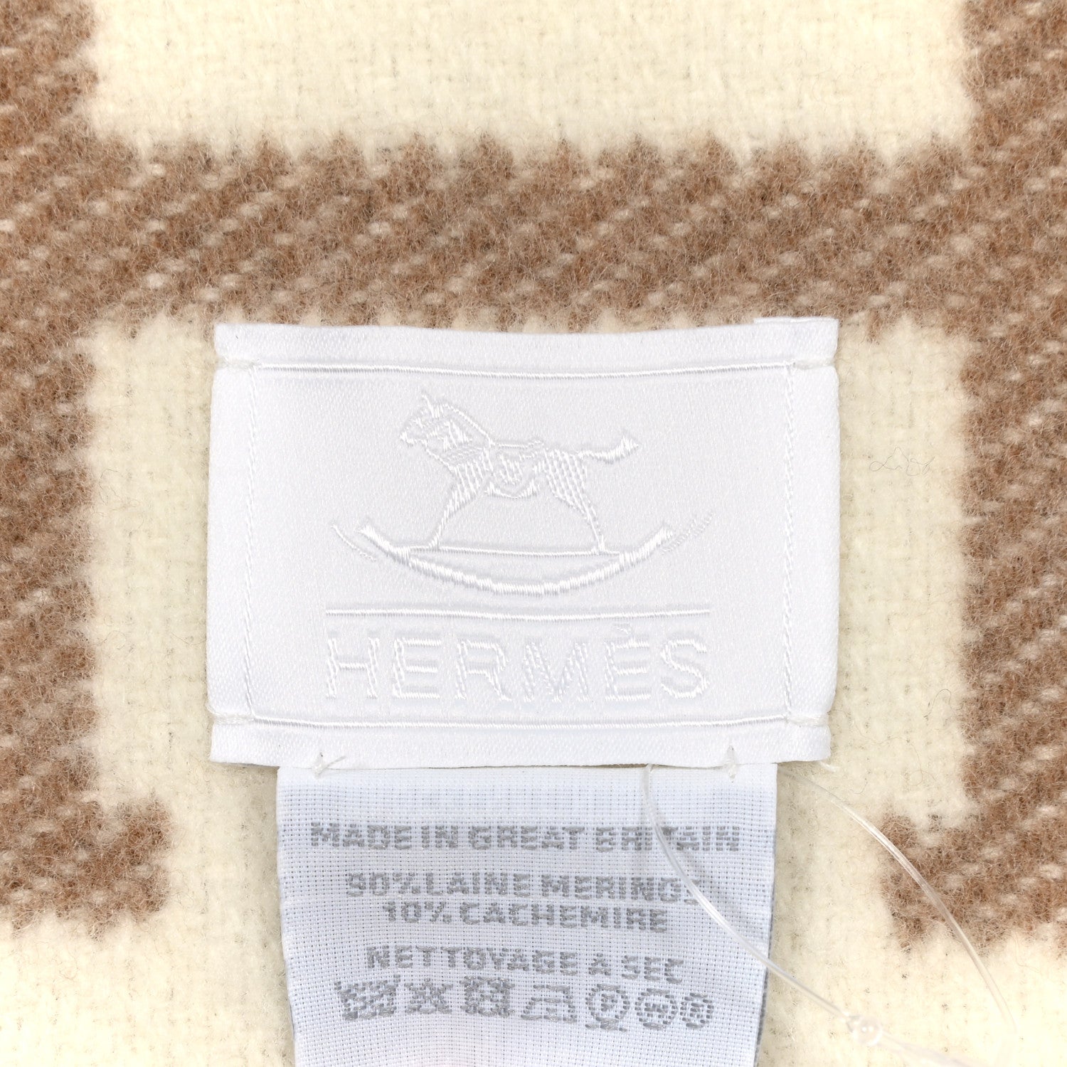 Hermes Wool Cashmere Avalon Baby Blanket Noisette Moyen White 3 of 3