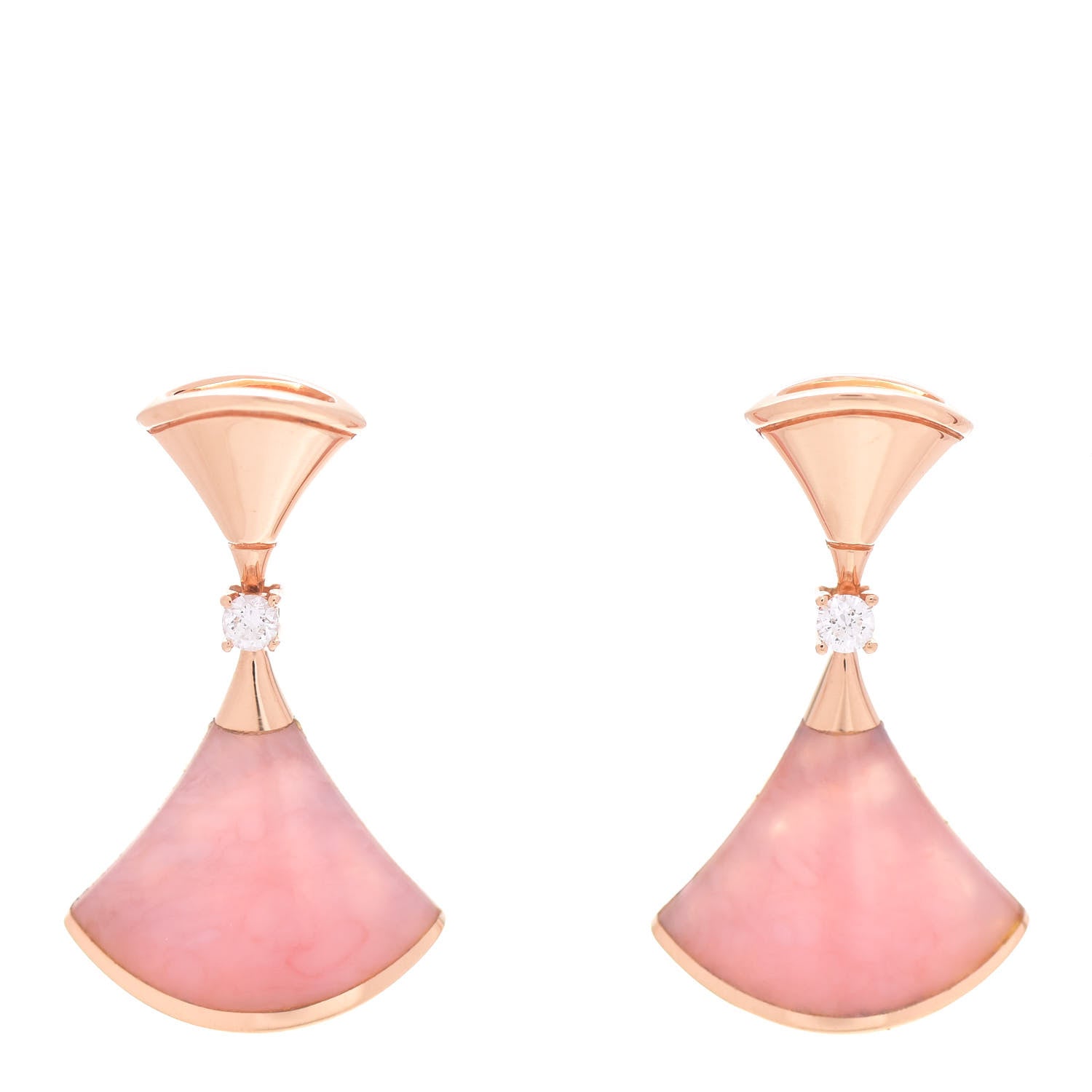 Bulgari 18K Rose Gold Diamond Pink Opal Divas' Dream Earrings 1 of 6