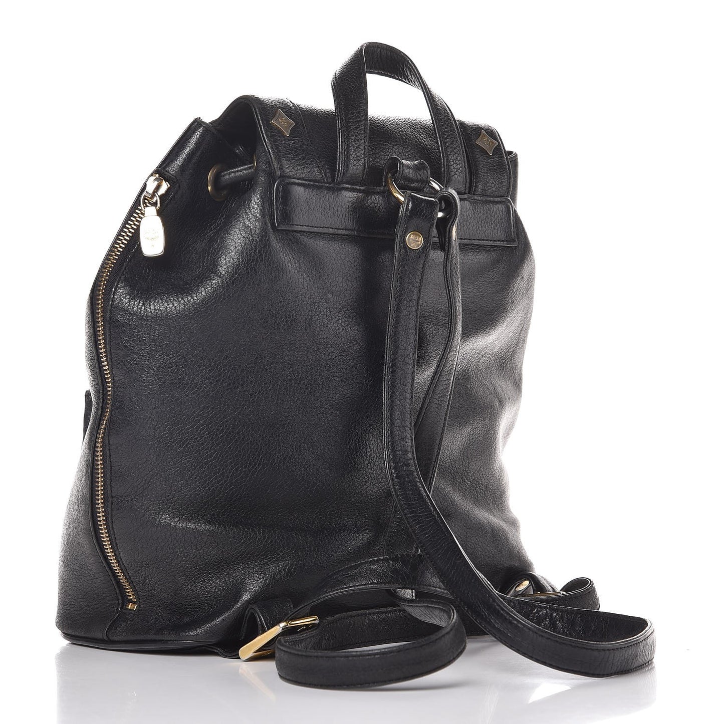 Grained Calfskin Studded Drawstring Backpack Black