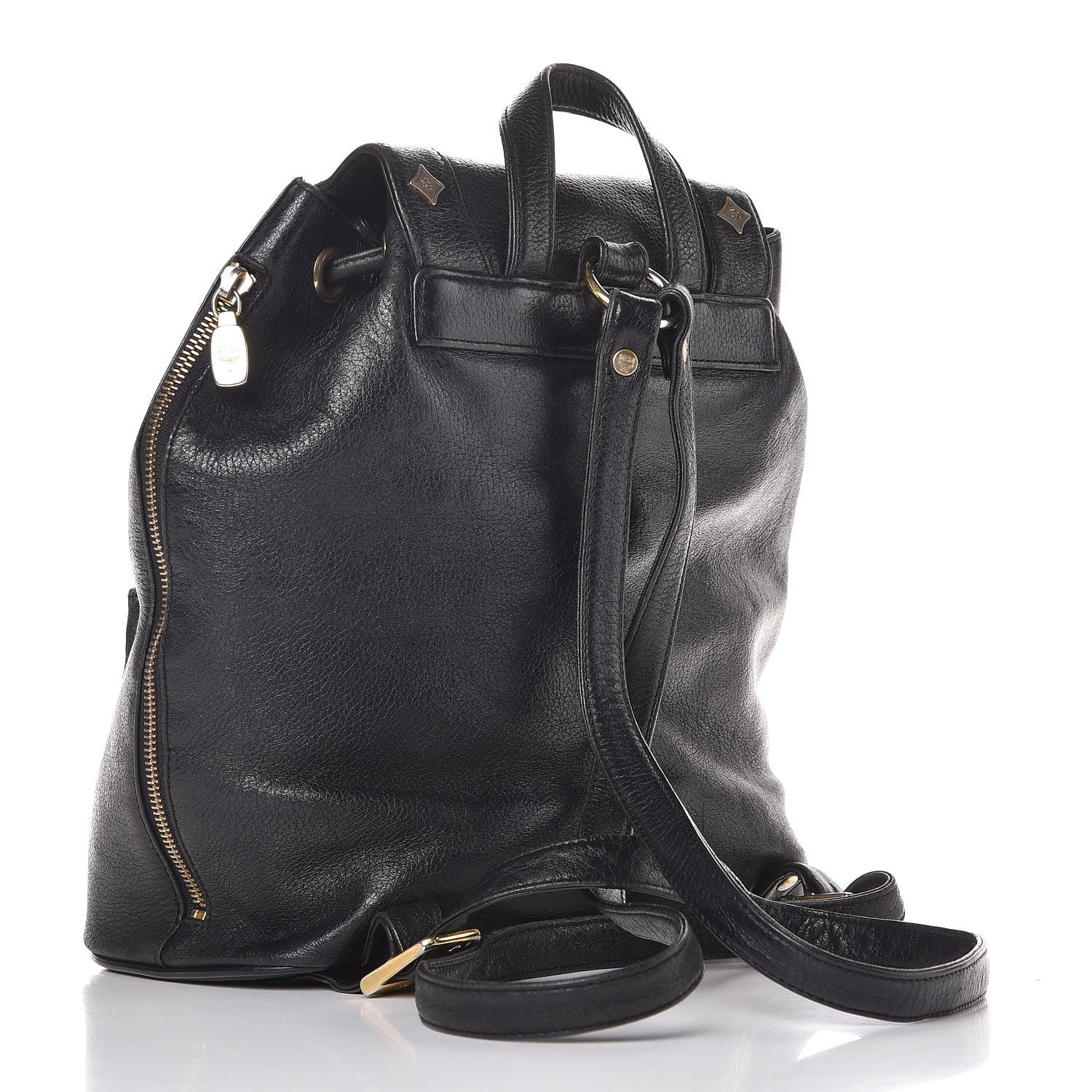 MCM Grained Calfskin Studded Drawstring Backpack Black 3 of 15