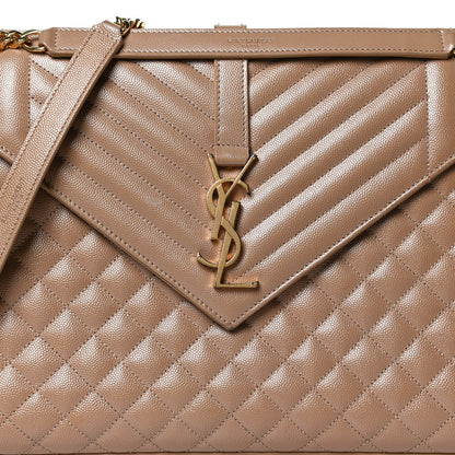 Saint Laurent Grain De Poudre Textured Mixed Matelasse Triquilt Large Monogram Satchel Cork 9 of 13