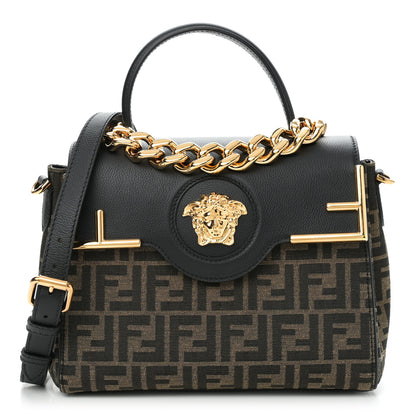 Versace X FENDI Grained Calfskin Fendace Medium La Medusa Top Handle Bag Black Brown 1 of 9
