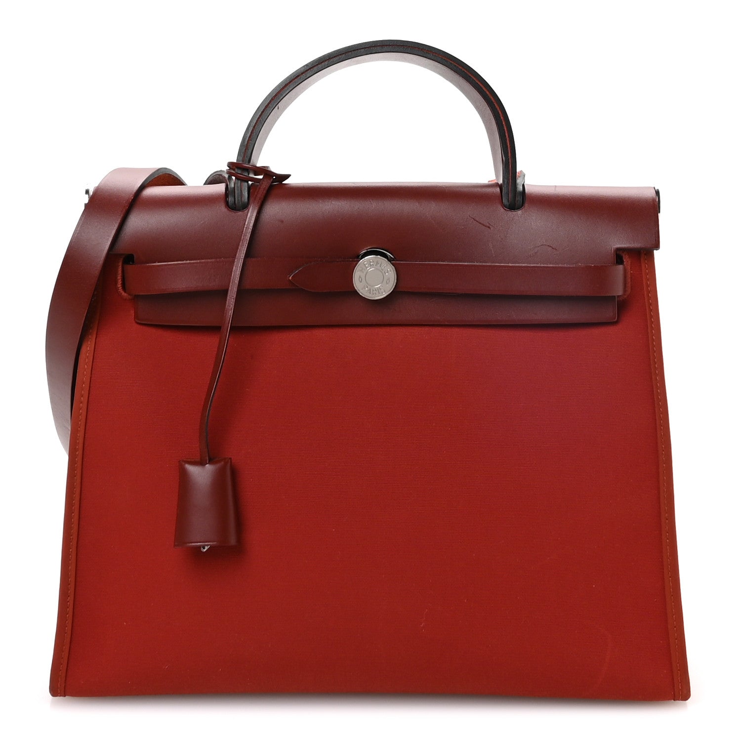 Hermes Vache Hunter Toile Herbag Zip 31 PM Rouge H Brique 1 of 11