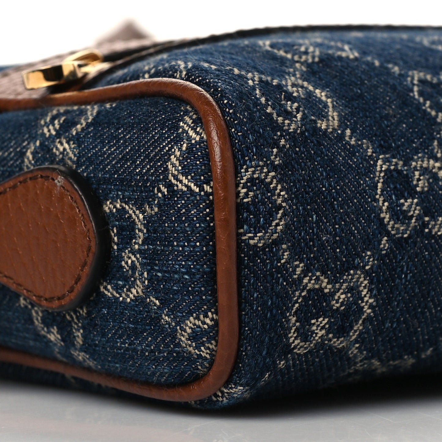 New Denim GG Monogram Dollar Calfskin Mini Ophidia Shoulder Bag Blue Tea Cuir Epilog