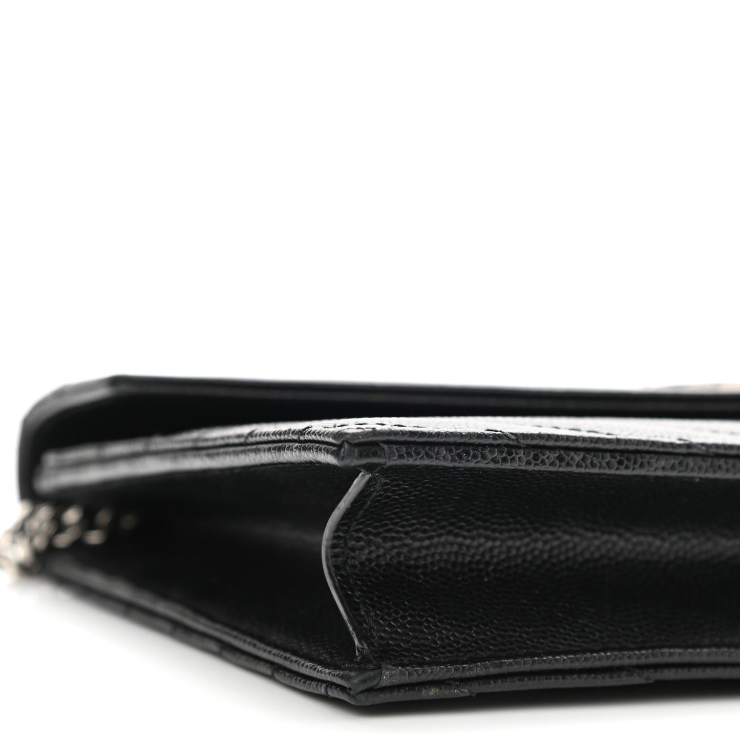 Grain De Poudre Matelasse Chevron Monogram Envelope Chain Wallet Black