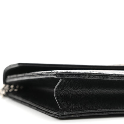 Saint Laurent Grain De Poudre Matelasse Chevron Monogram Envelope Chain Wallet Black 7 of 9