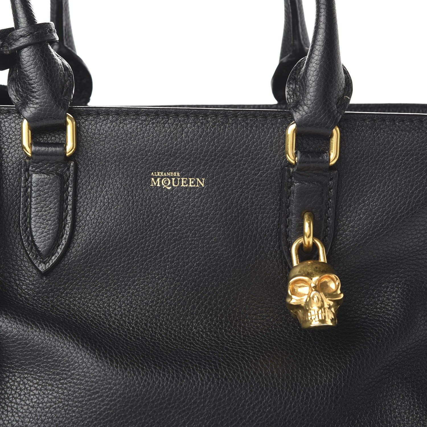 Alexander McQueen Pebbled Calfskin Small Skull Padlock Zip Around Tote Black 11 of 12