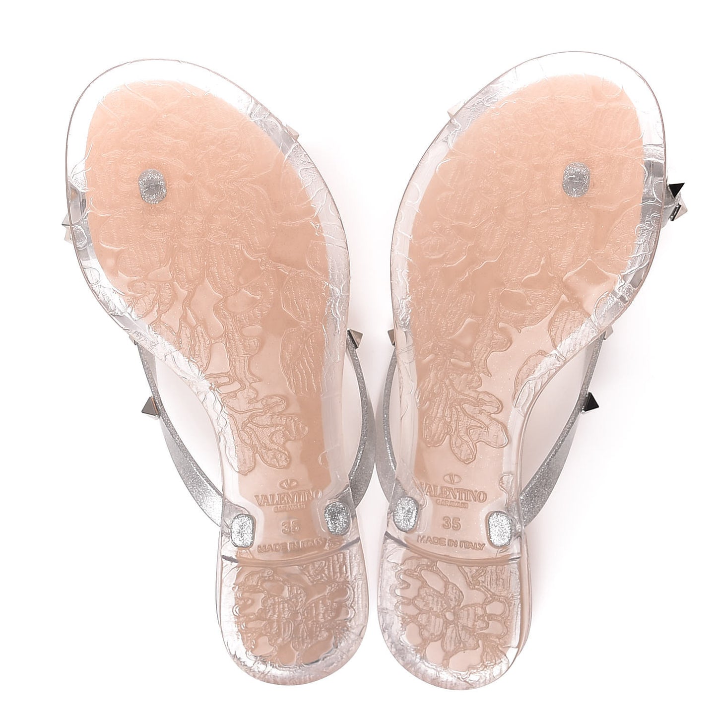 PVC Jelly Glitter Rockstud Bow Thong Sandals 35 Silver