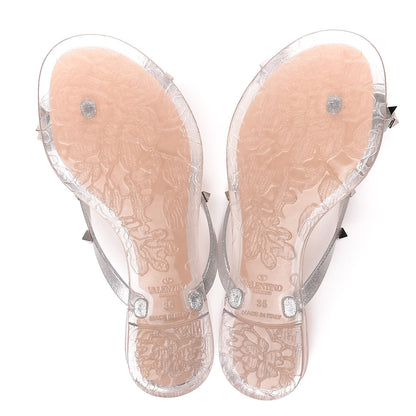 Valentino Garavani PVC Jelly Glitter Rockstud Bow Thong Sandals 35 Silver 5 of 8