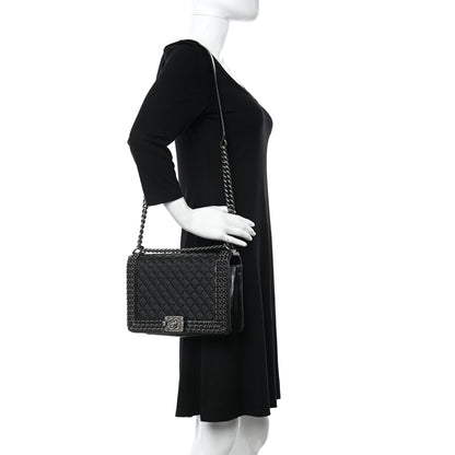 Chanel Glazed Calfskin Quilted New Medium Boy Chained Flap Black 2 of 11