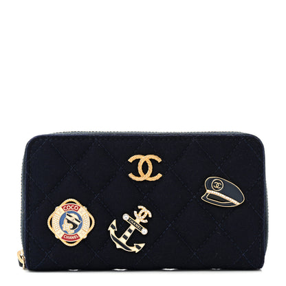 Chanel Felt Quilted Paris-Hamburg Charms Zip Around Wallet Dark Navy 1 of 10