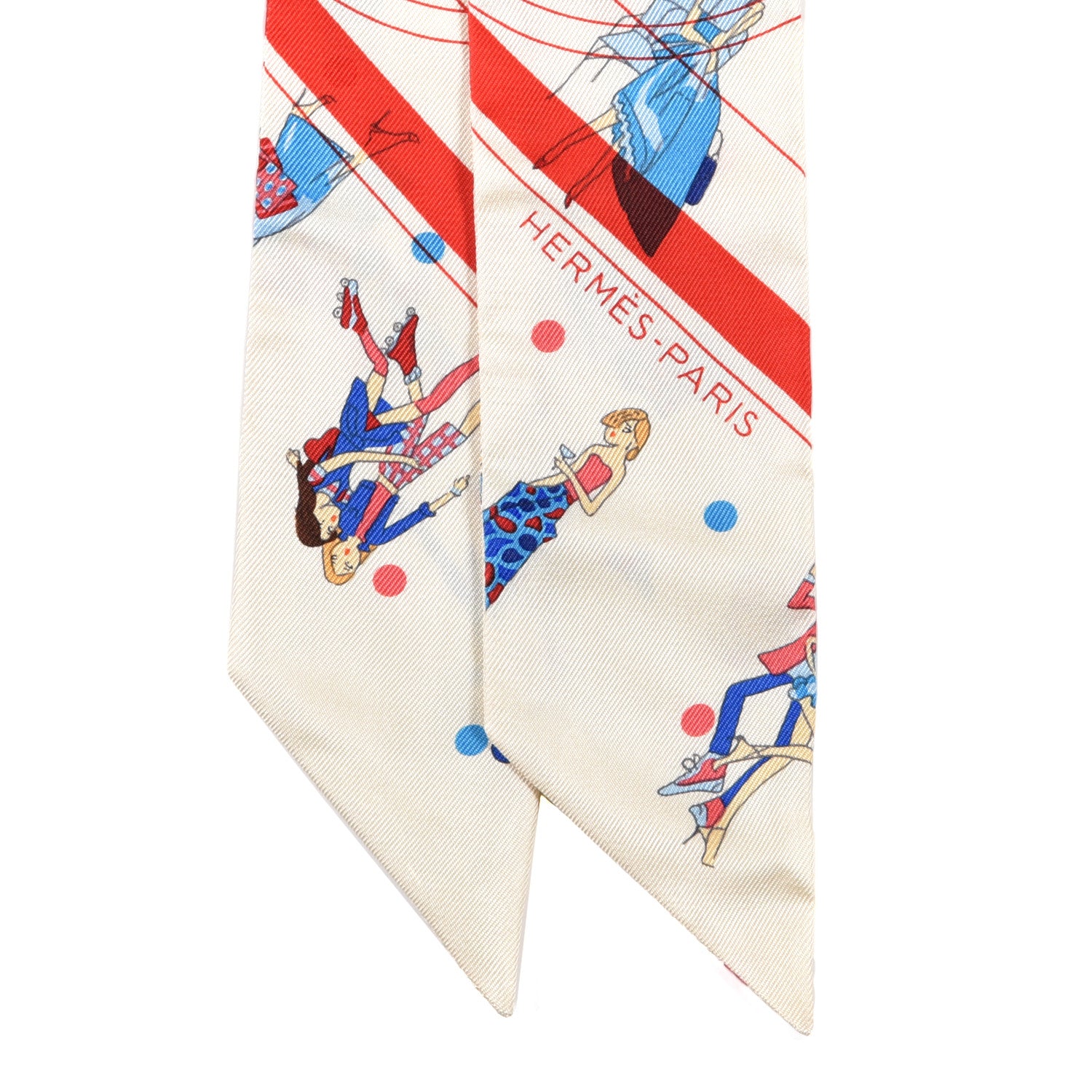Hermes Silk Ex-Libris Les Parisie Twilly Creme Rouge Bleu 2 of 4