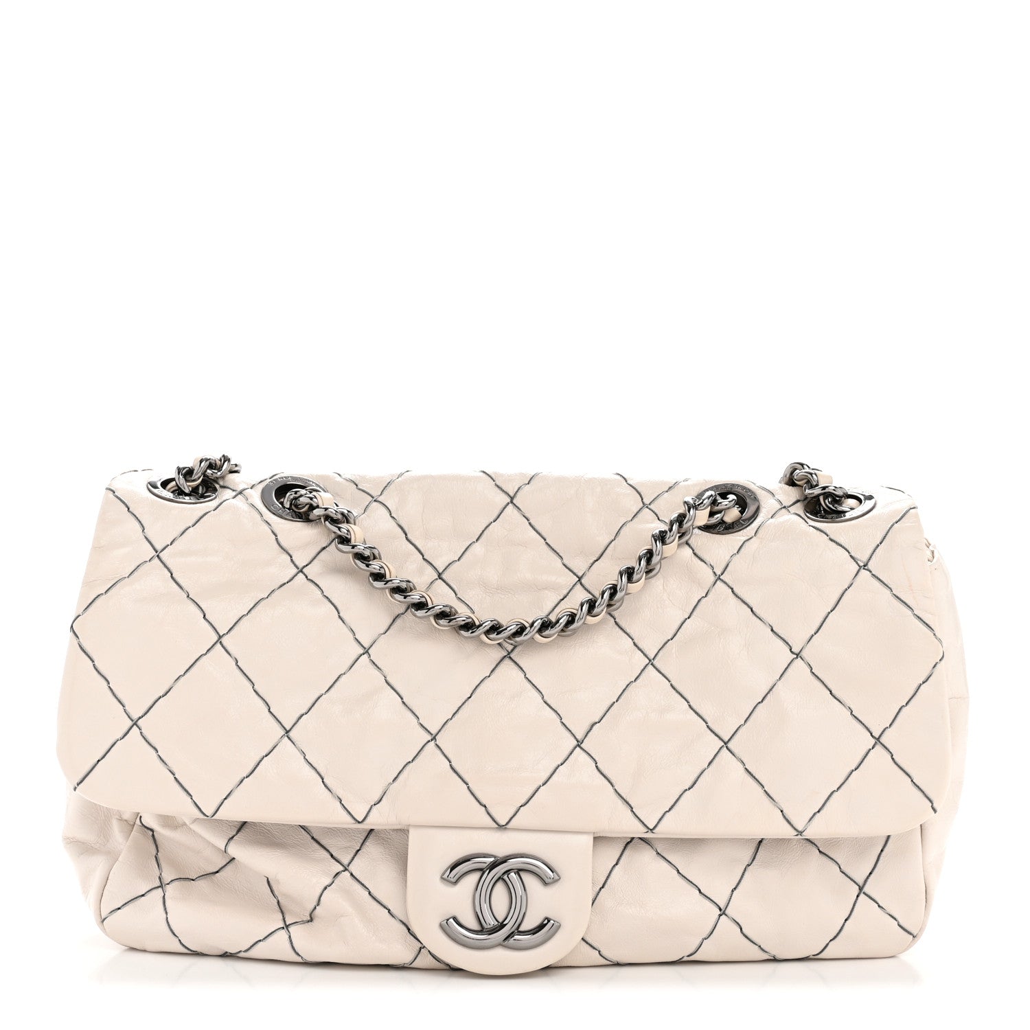 Chanel Glazed Goatskin Double Stitch Flap Ivory 1 of 12