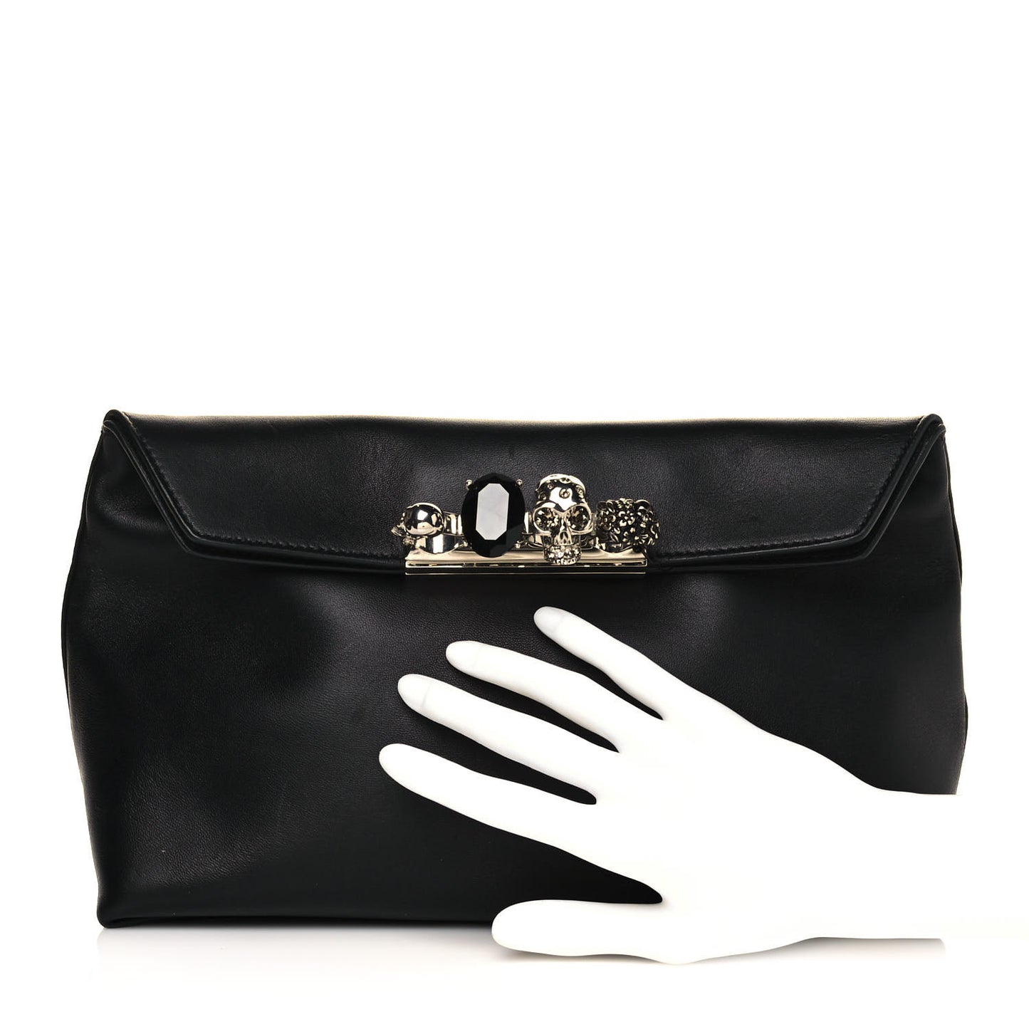 Nappa Skull Four Ring Clutch Black