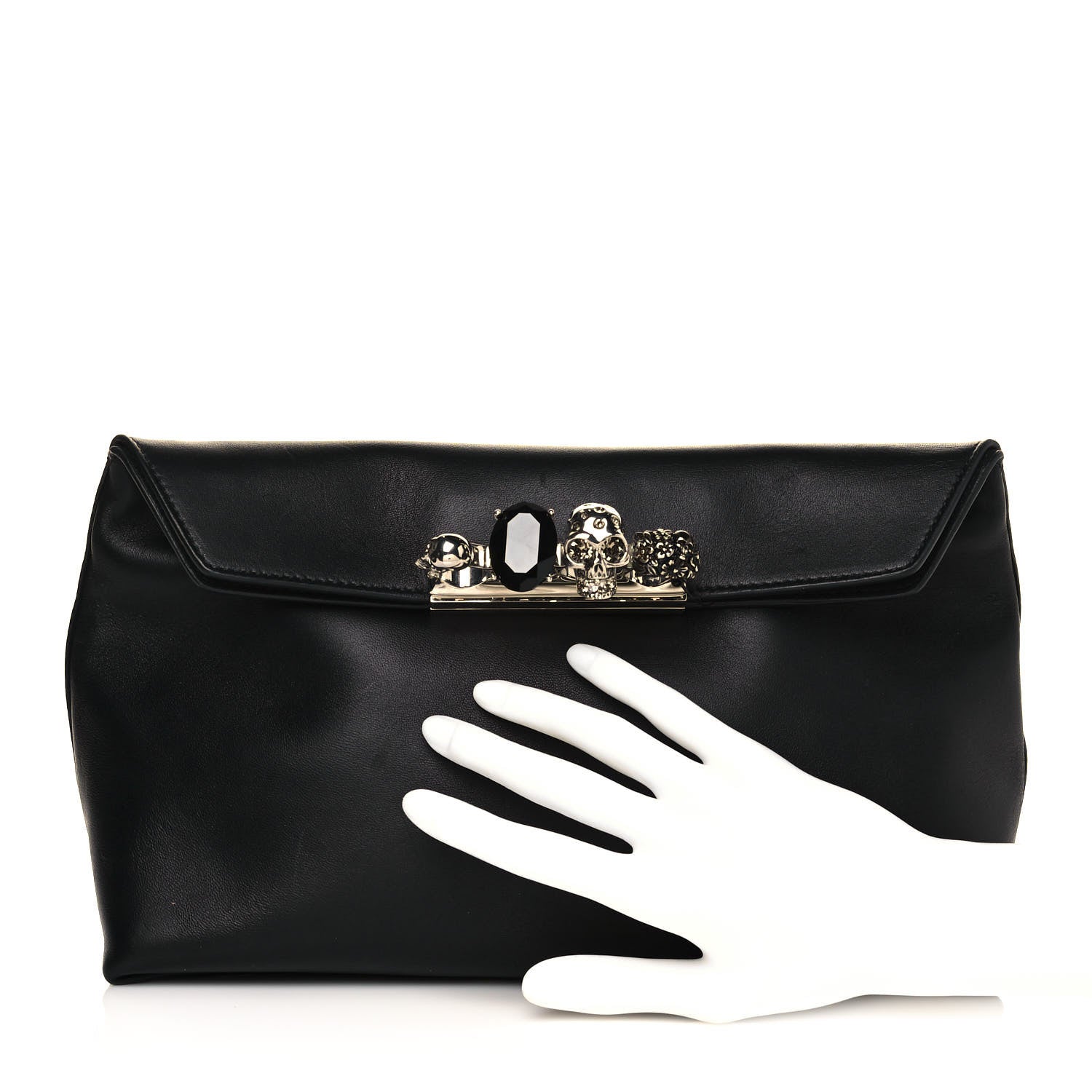 Alexander McQueen Nappa Skull Four Ring Clutch Black 2 of 16