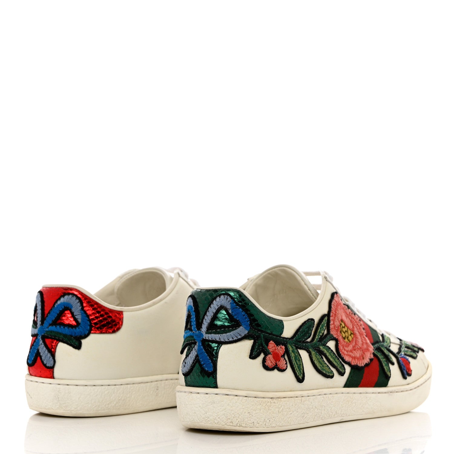 Gucci Calfskin Web Floral Embroidered Womens Ace Sneakers 36.5 White 4 of 11