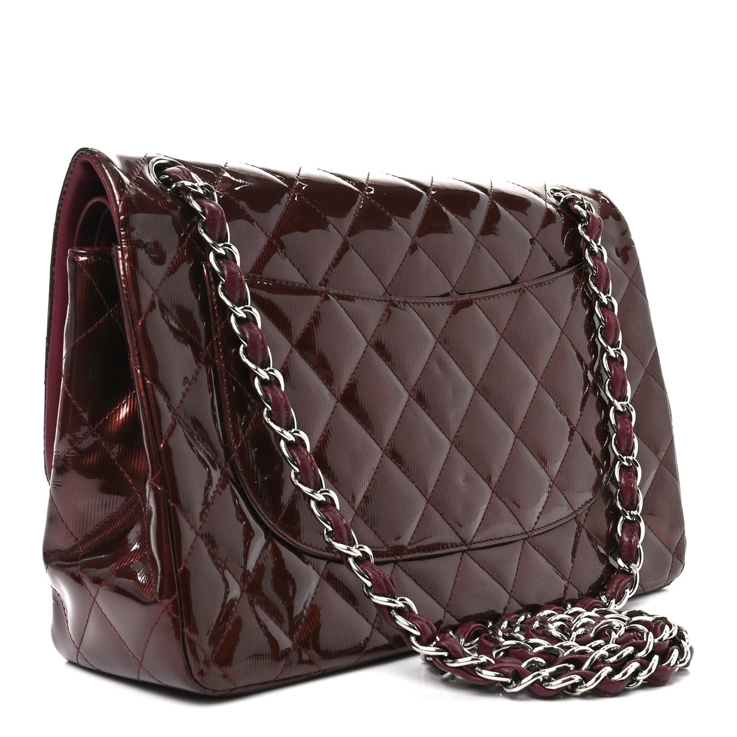 Striated Patent Quilted Jumbo Double Flap Burgundy