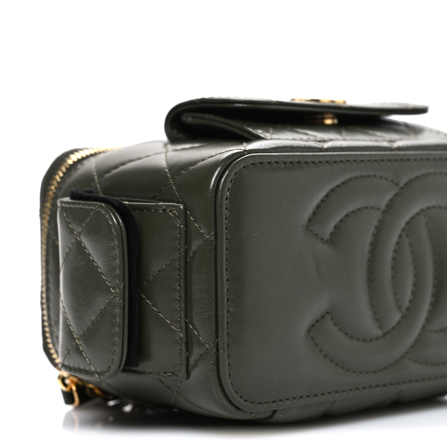 Chanel Lambskin Quilted Polly Pocket East West Top Vanity With Chain Khaki 9 of 10