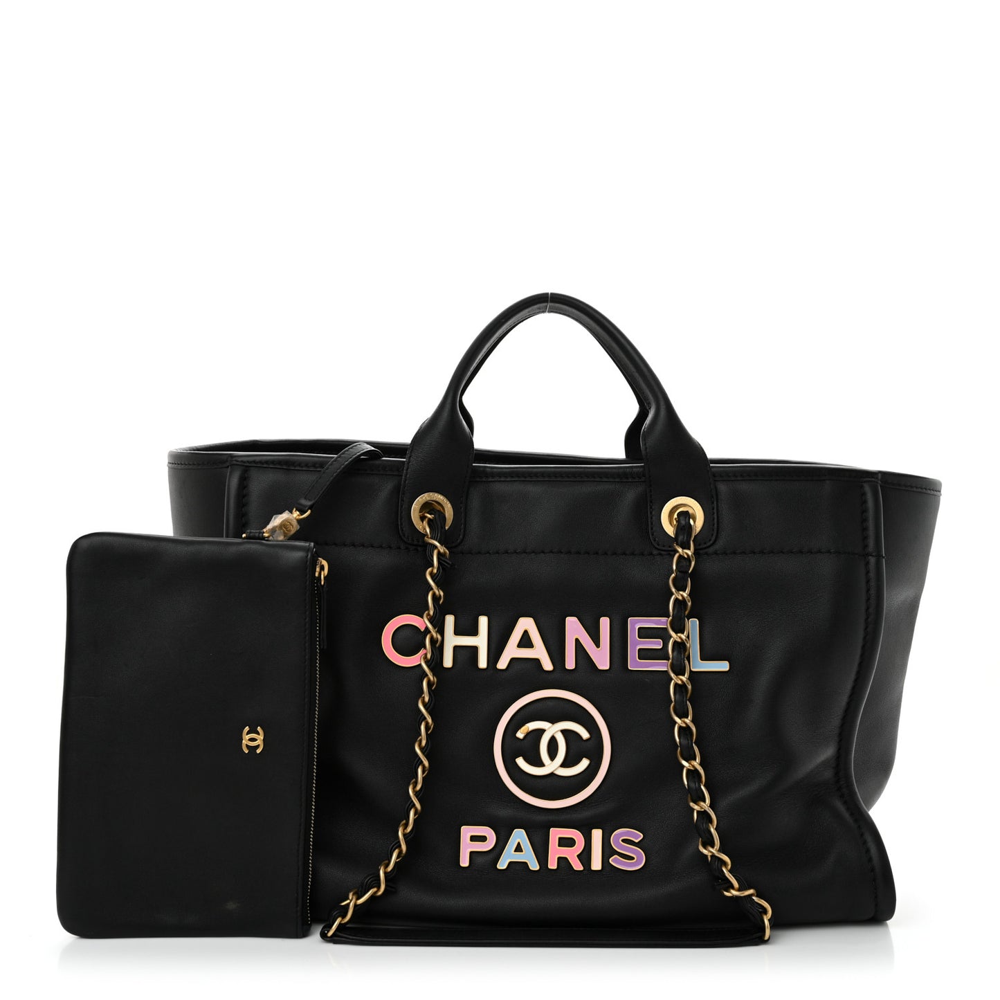 Calfskin Medium Deauville Tote Black Multicolor
