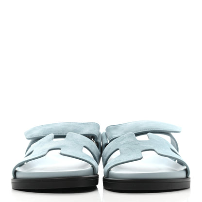 Hermes Suede Goatskin Womens Chypre Sandals 37 Vert d'eau 2 of 12