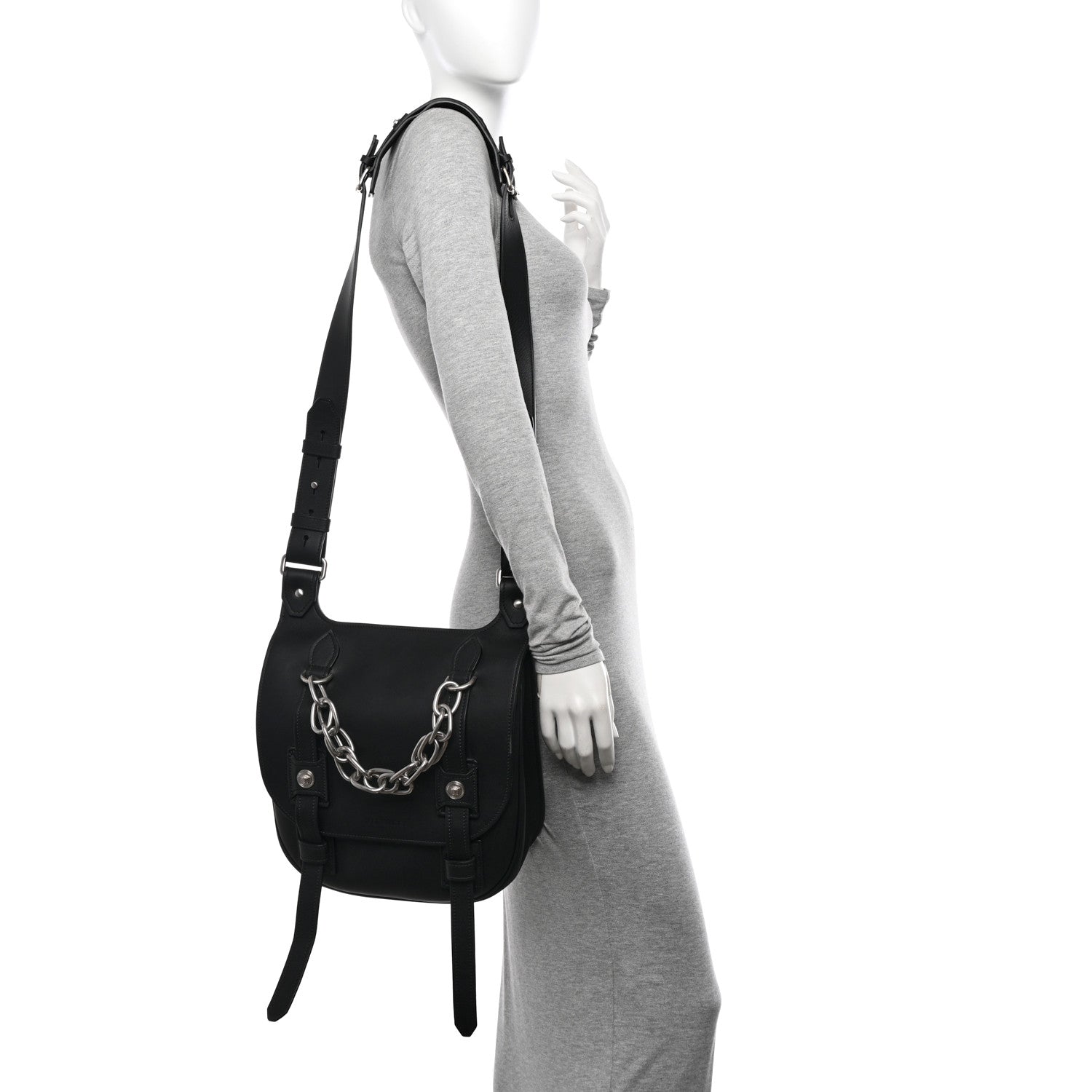 Versace Calfskin Small Biker Chain Satchel Black 2 of 9