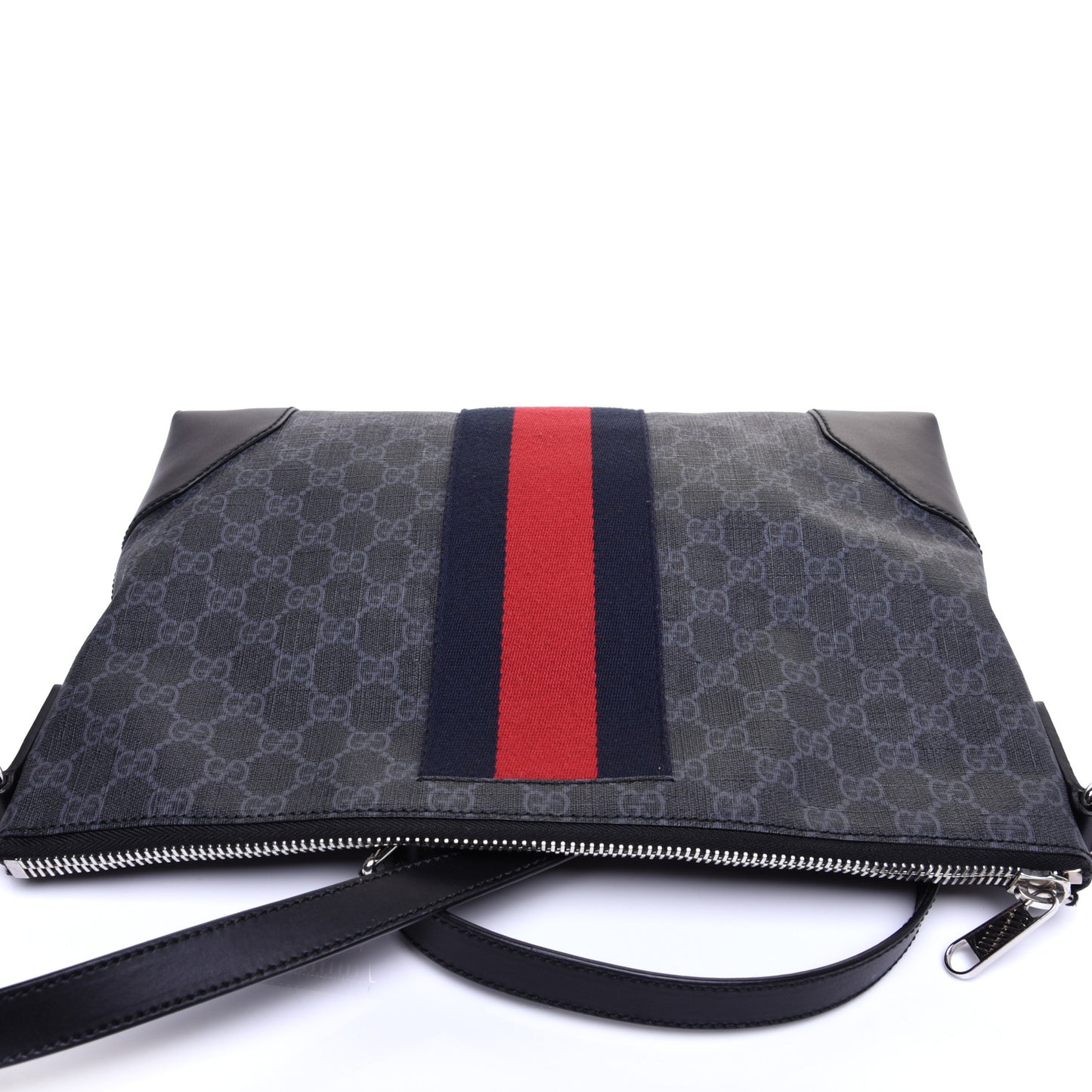 Soft GG Supreme Monogram Appia Calfskin Web East West Messenger Bag Black Grey
