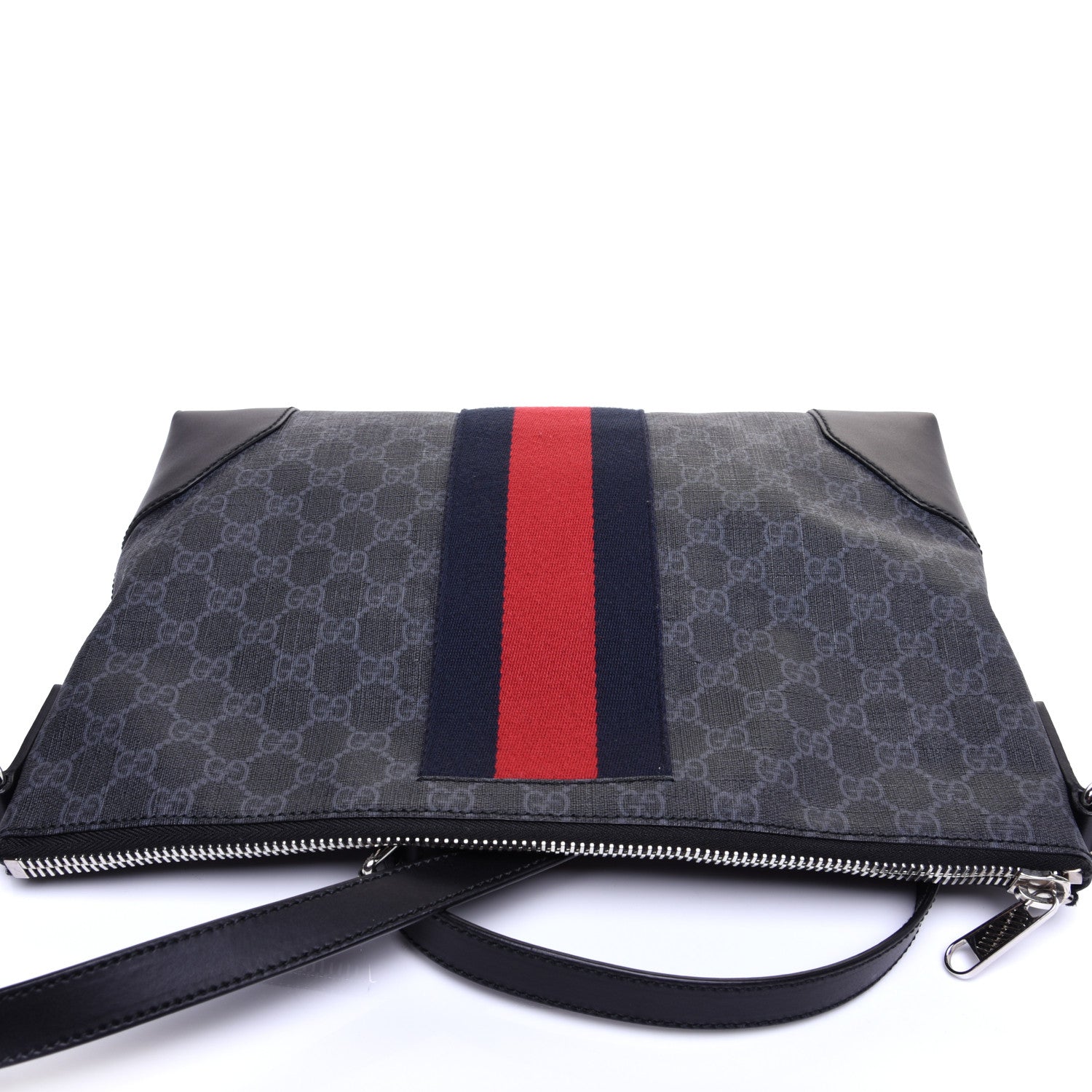 Gucci Soft GG Supreme Monogram Appia Calfskin Web East West Messenger Bag Black Grey 11 of 11