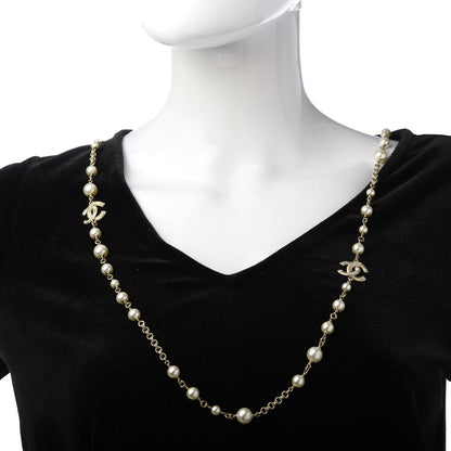 Chanel Graduated Pearl Crystal Twisted CC Long Necklace Gold 2 of 5