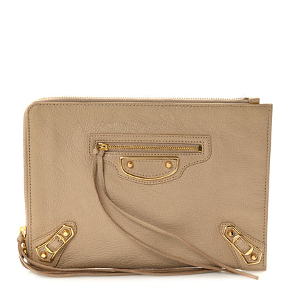 Balenciaga Chevre Gold Metallic Edge Hardware Pouch Gris Taupe 1 of 8
