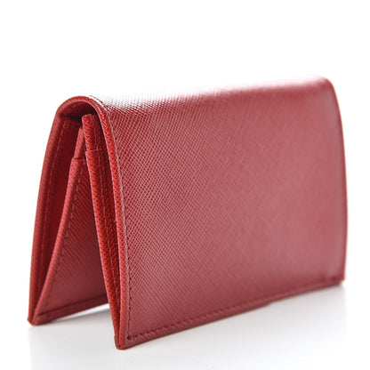 Prada Saffiano Metal Bi-Fold Card Holder Wallet Fuoco 3 of 9