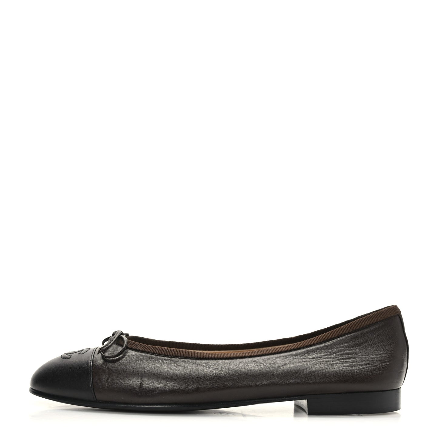 Lambskin Cap Toe CC Ballerina Flats 39 Brown Black