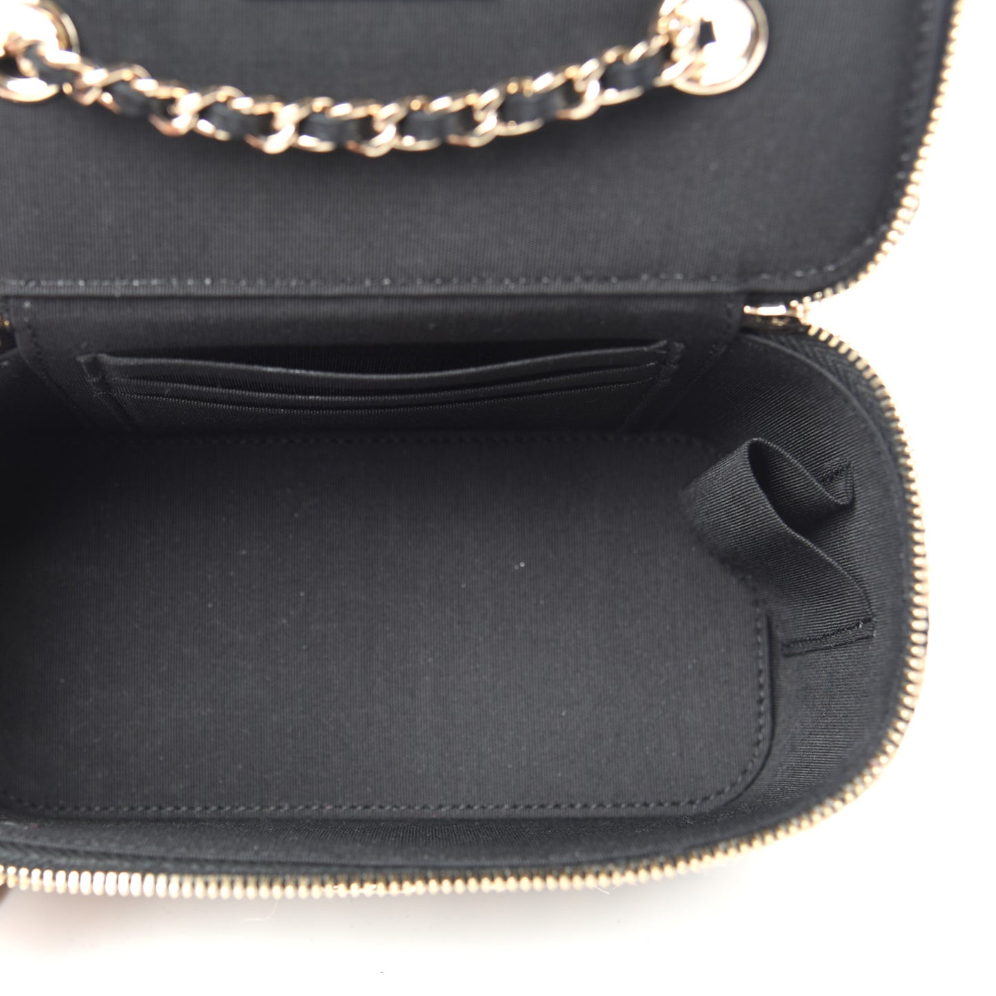 Raffia Jute Striped Small Vanity Case With Chain Black Beige