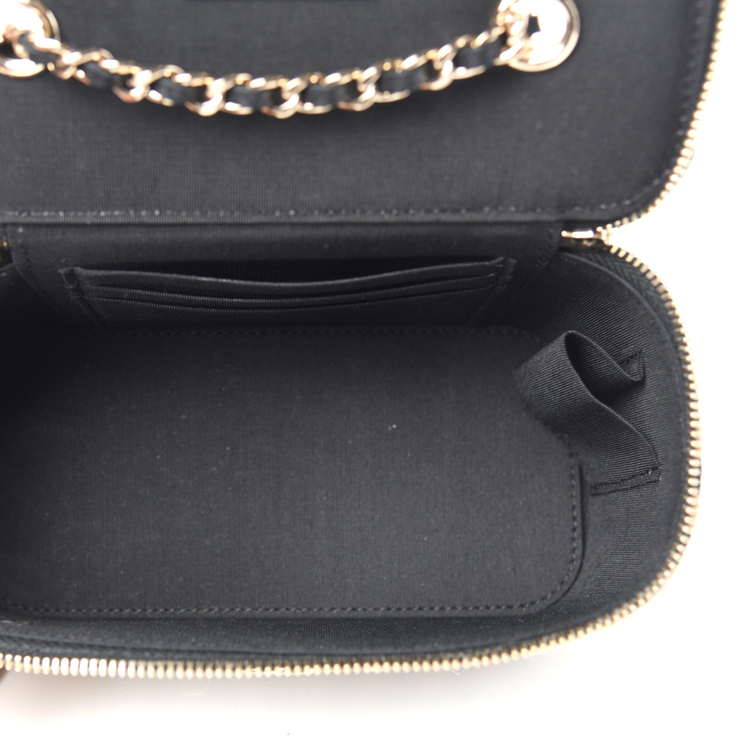 Chanel Raffia Jute Striped Small Vanity Case With Chain Black Beige 5 of 10