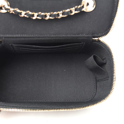 Chanel Raffia Jute Striped Small Vanity Case With Chain Black Beige 5 of 10