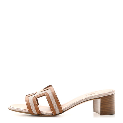 Hermes Calfskin Canvas Oasis Sandals 37 Noisette Beige Dore 1 of 9