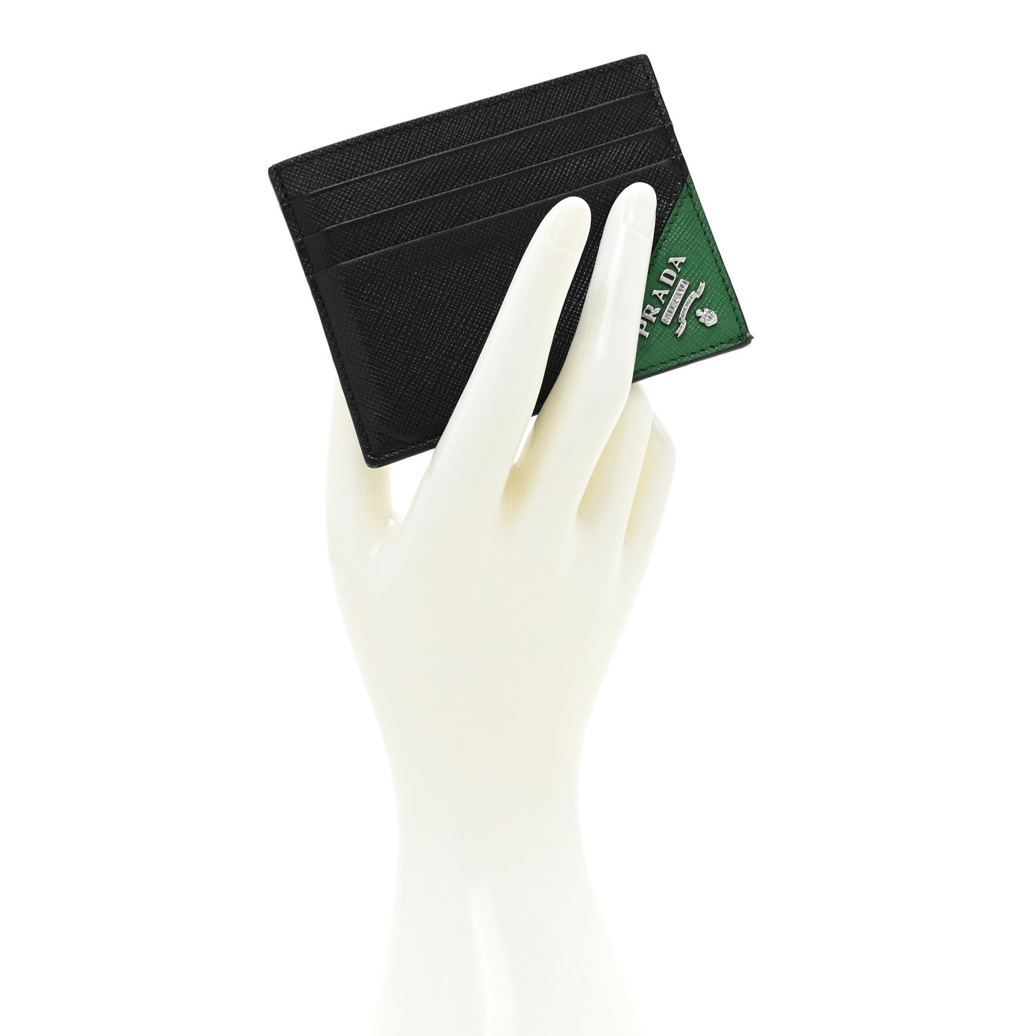 Prada Saffiano Card Holder Black Green 2 of 9
