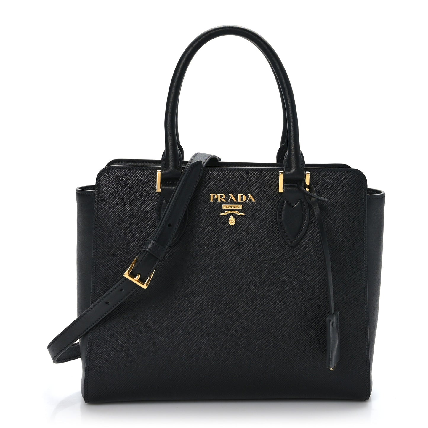 Saffiano Soft Calfskin Small Zippered Tote Black