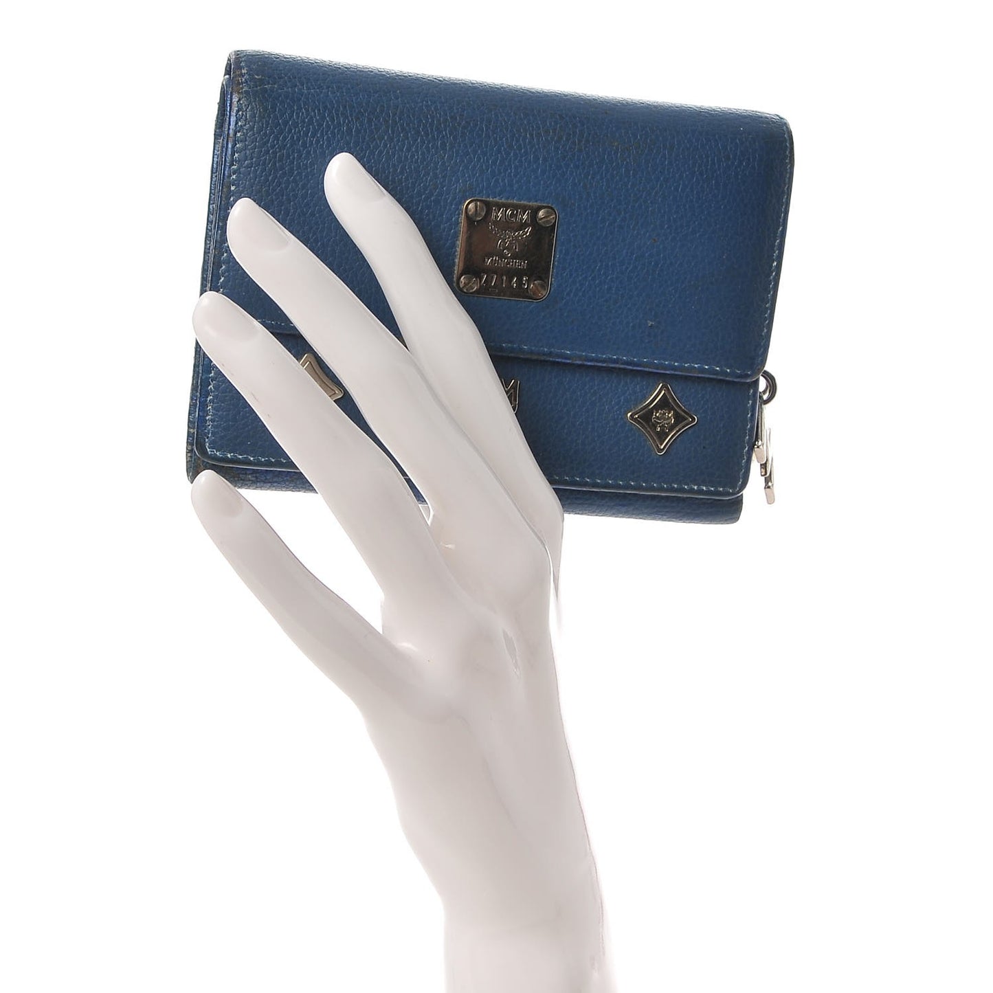 Calfskin Studded Compact Wallet Blue