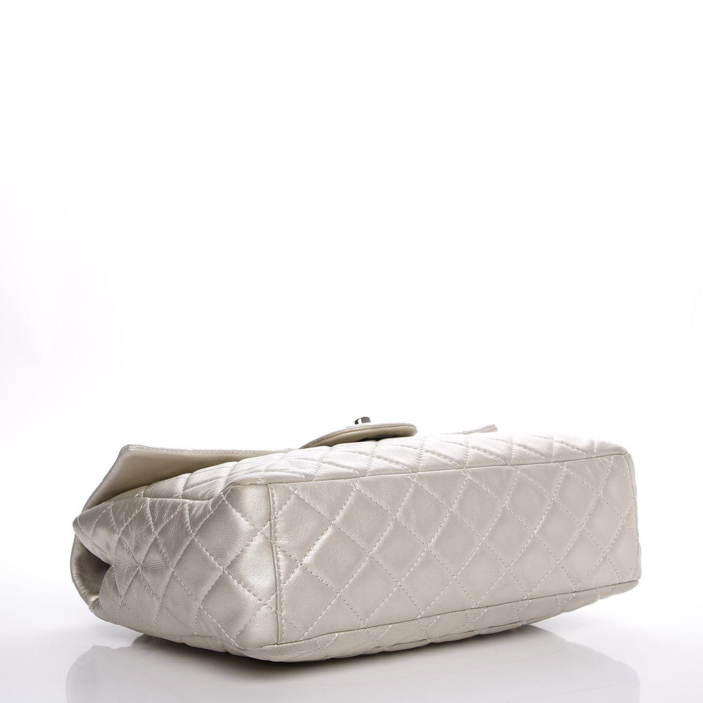 Metallic Lambskin Quilted Maxi Single Flap Silver