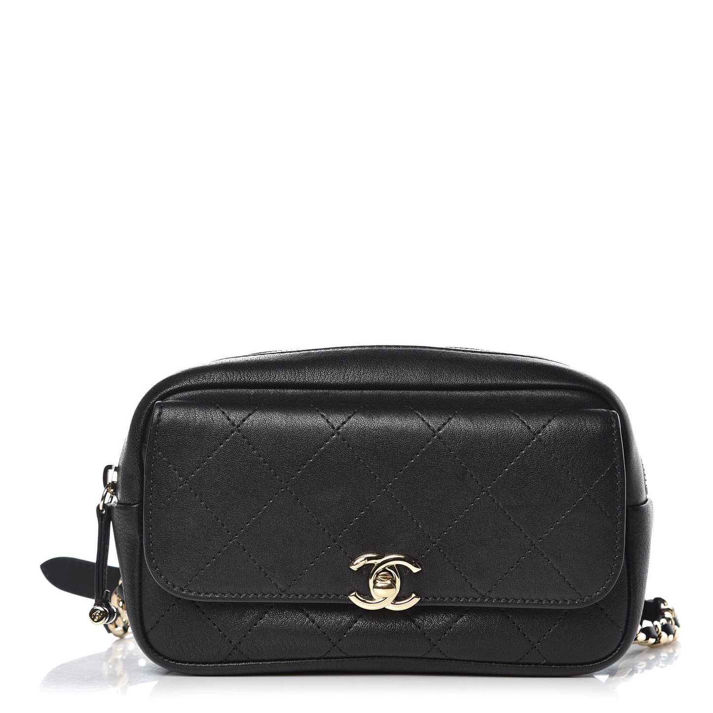 Calfskin Stitched Casual Trip Waist Bag Black