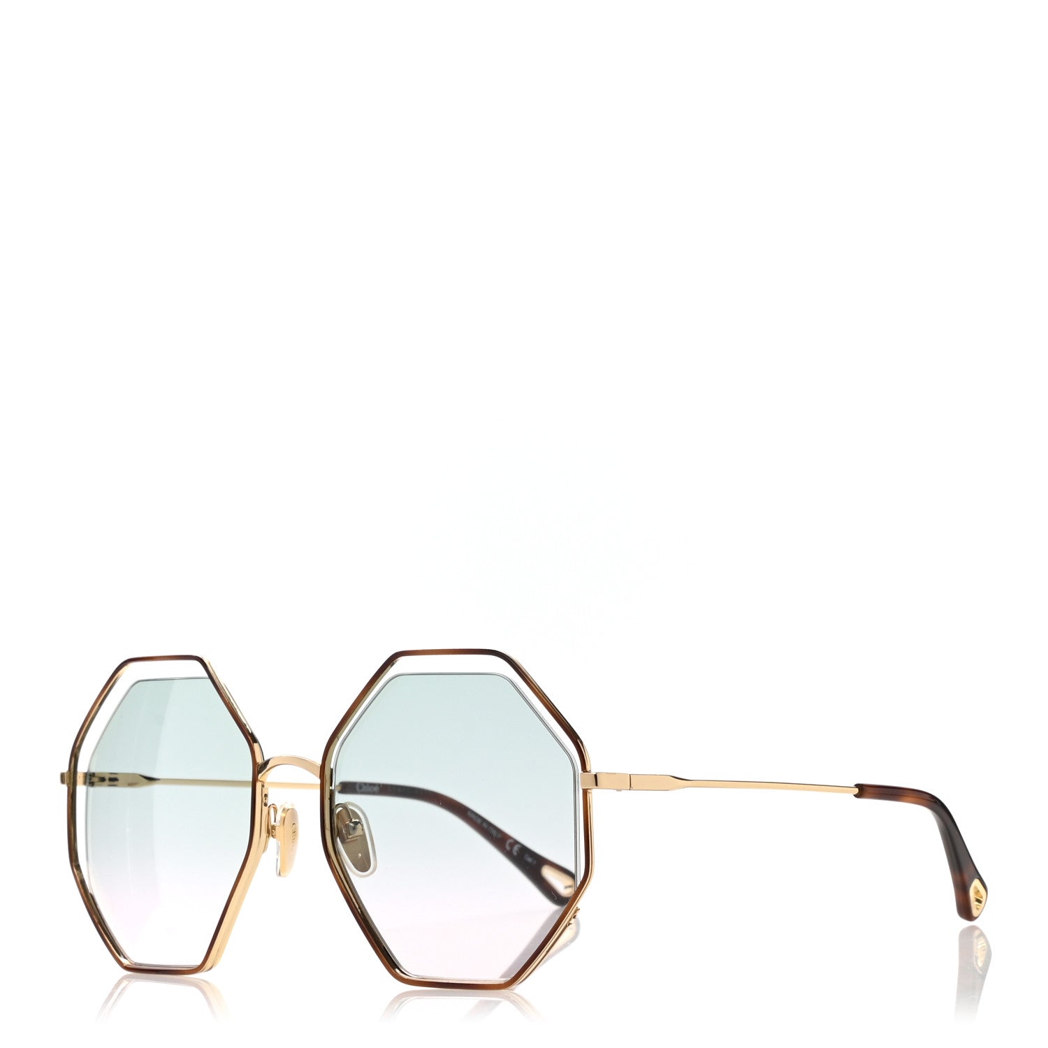 Chloe Poppy Octagonal Sunglasses CH0046S Havana Green Rose 1 of 7