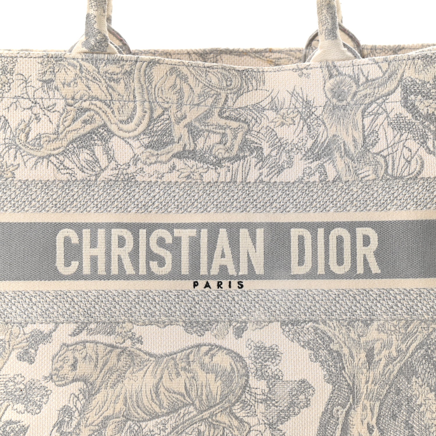 Christian Dior Canvas Embroidered Medium Dioriviera Toile De Jouy Book Tote Gray 8 of 17
