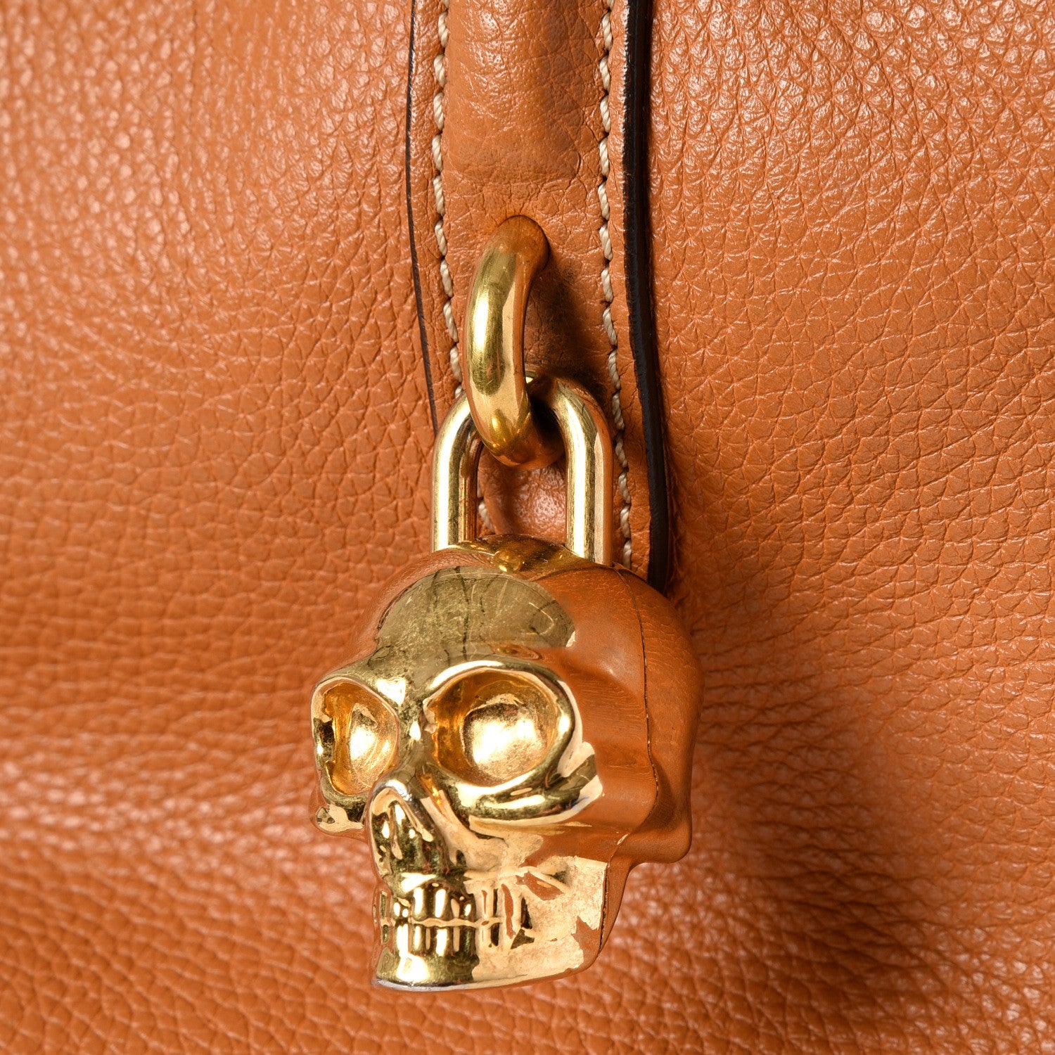 Alexander McQueen Pebbled Calfskin Large Skull Padlock Zip Around Tote Camel 10 of 19