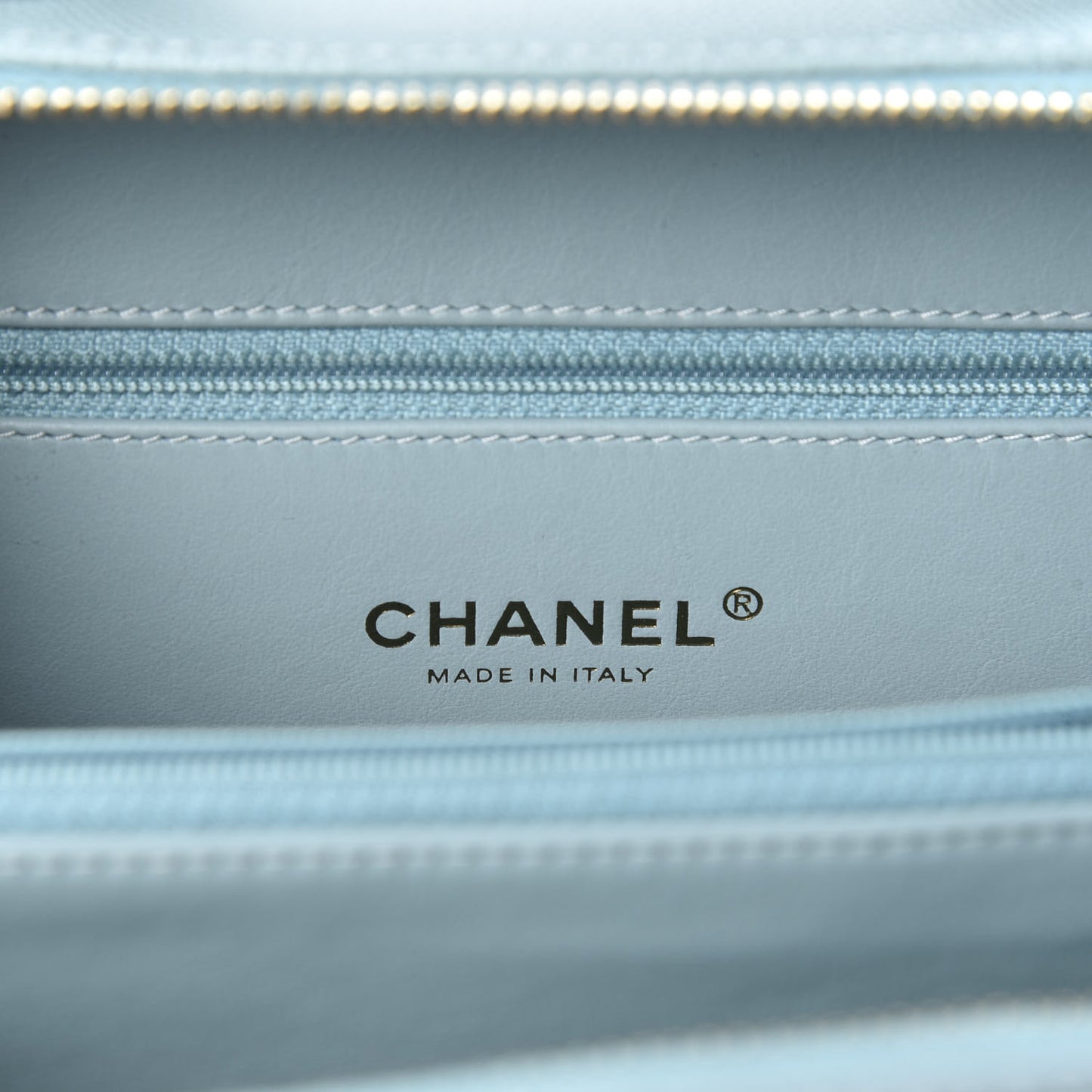Caviar Quilted Medium CC Filigree Vanity Case Light Blue