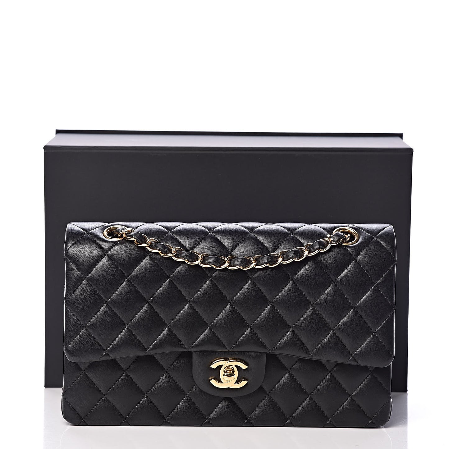 Lambskin Quilted Medium Double Flap Black